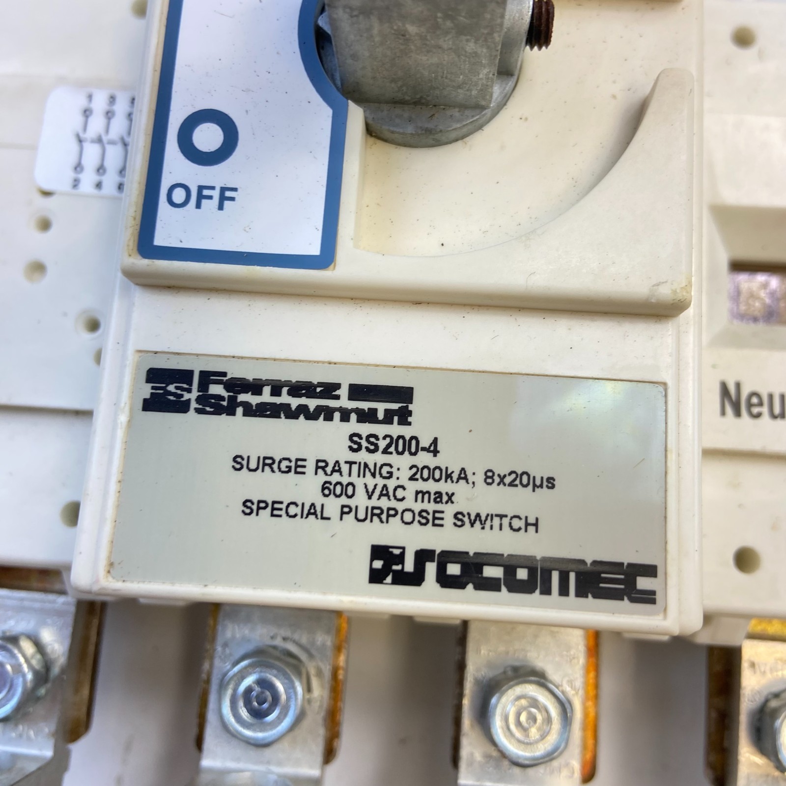 FERRAZ SHAWMUT SS200-4 SPECIAL PURPOSE SWITCH 600VAC