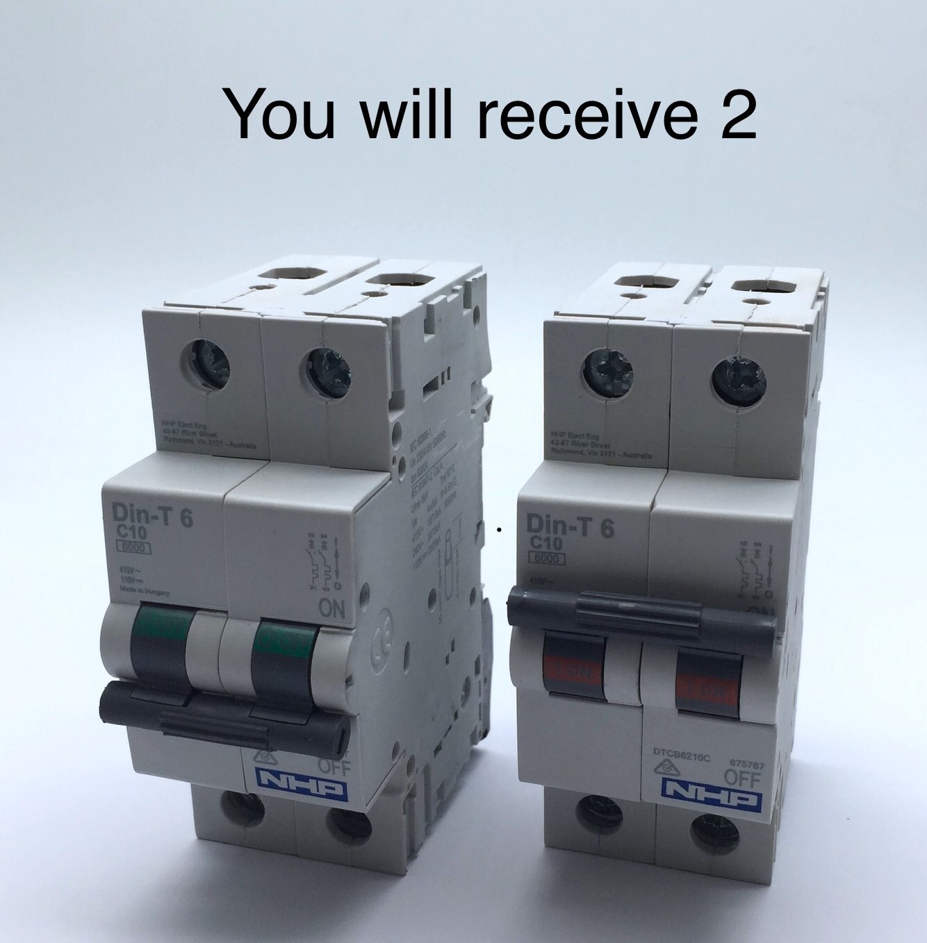 NHP DTCB6210C Miniature Circuit Breaker Din-T6 2P 10A 415VAC 110VDC 6kV  x2