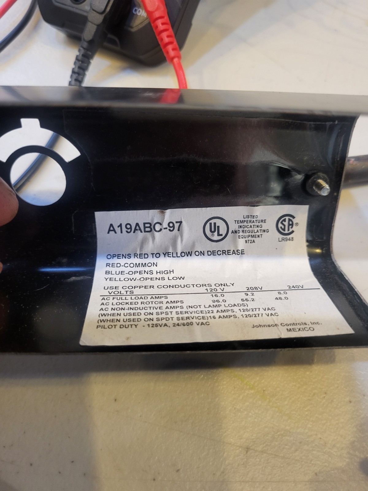 Johnson Controls A19ABC-97 Temperature Control Thermostat Switch Tested w/ Multi