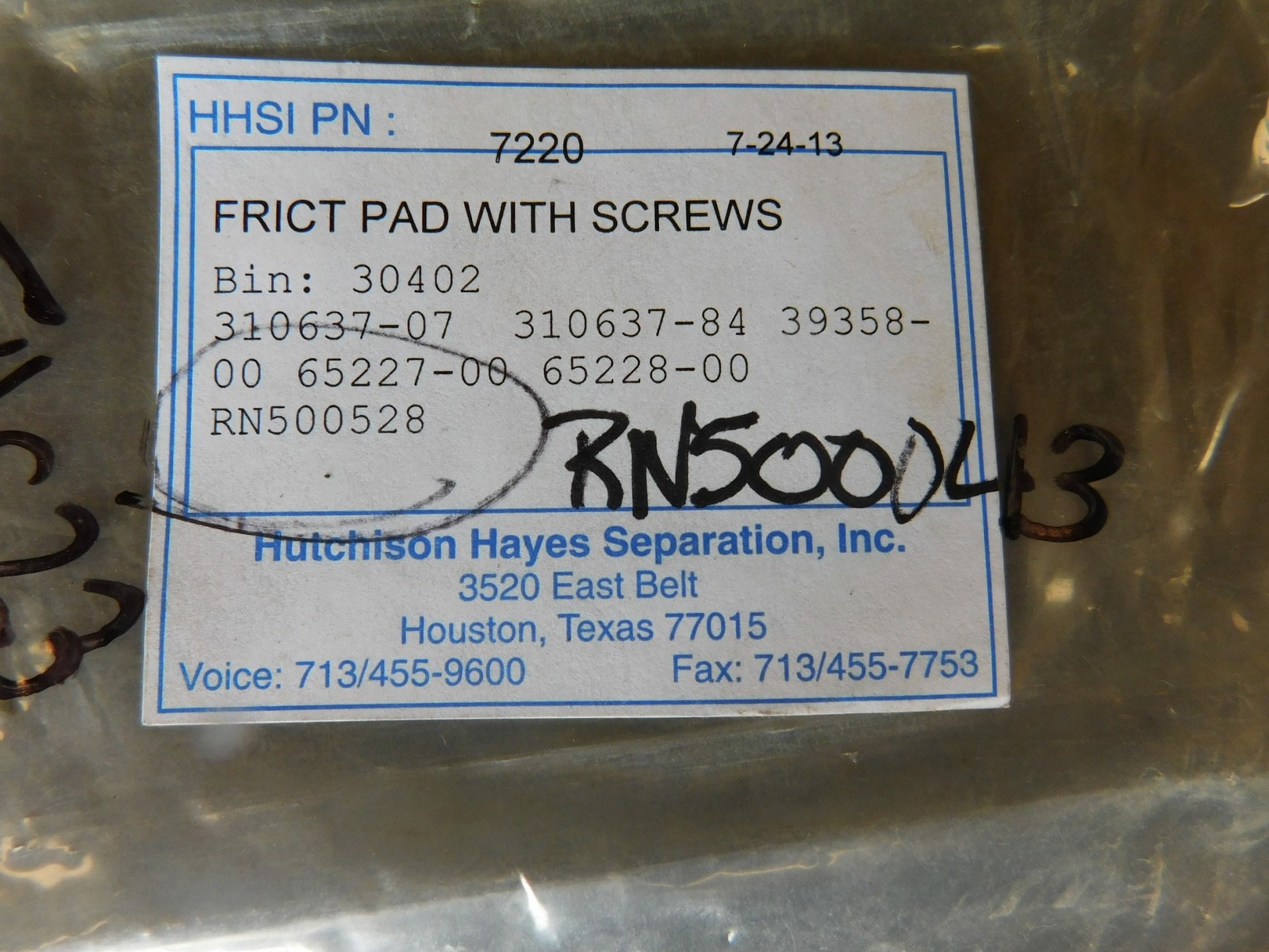 HHSI 7220 Frict Pad W/ Screws – NEW Surplus!