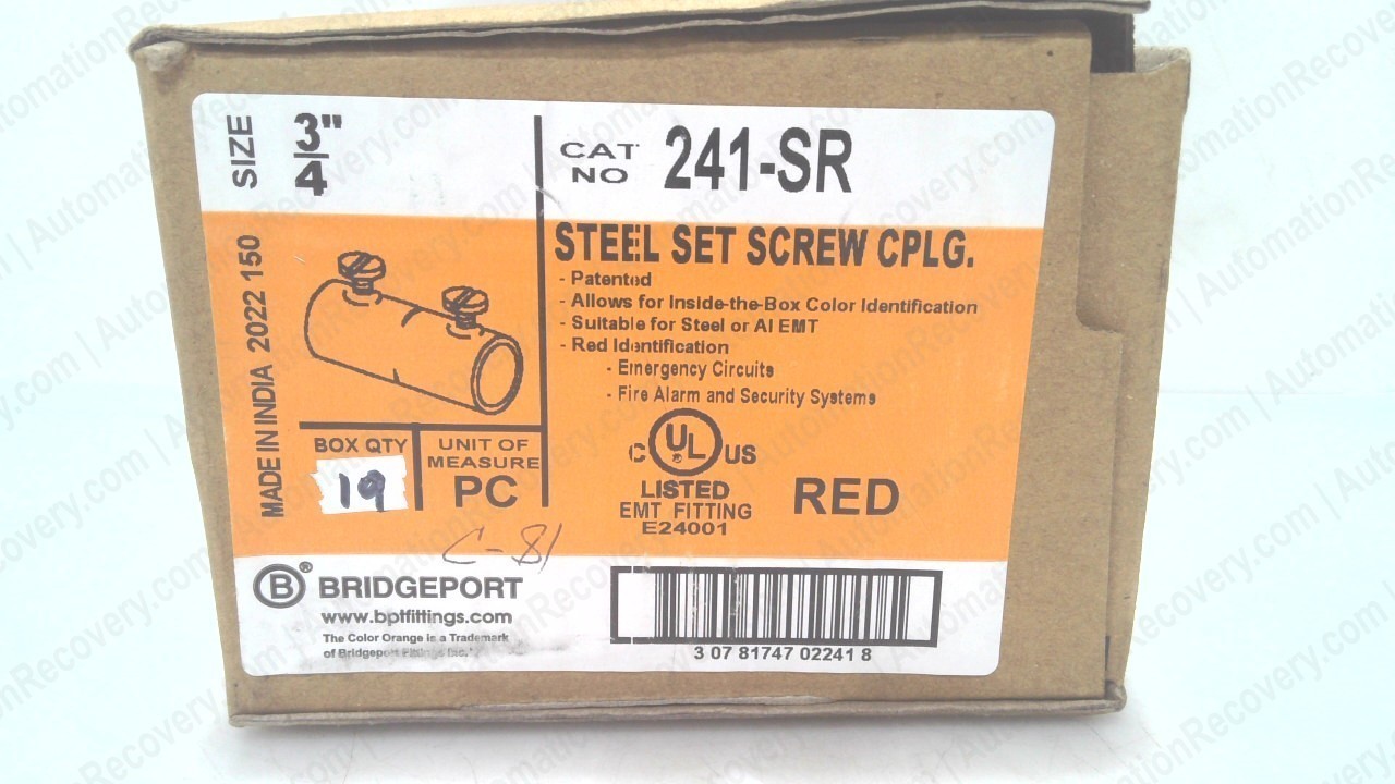 BRIDGEPORT 241-SR 3/4″ RED SET SCREW EMT COUPLING BOX OF 19 #350163