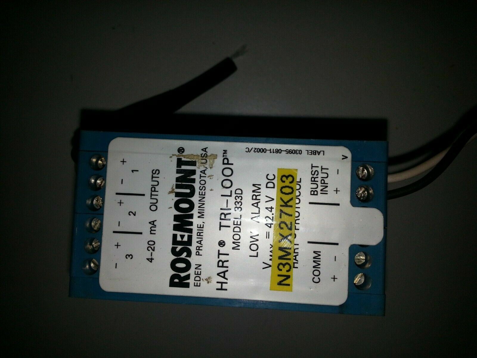 ROSEMOUNT 4-20MA HART TRI-LOOP 333D 42.4VDC N3MX27K03