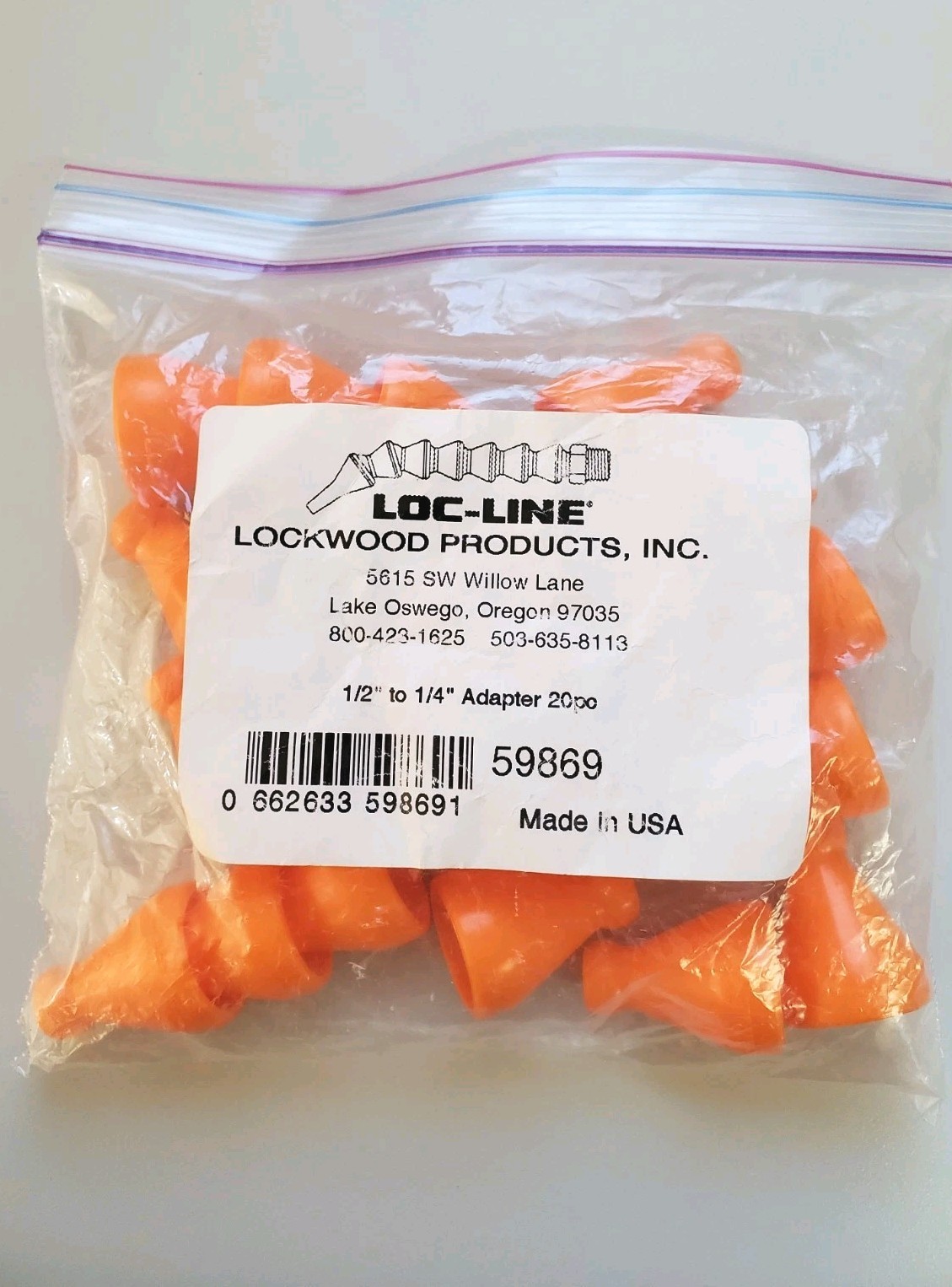 20-PC. BAG OF LOC-LINE 1/2″ TO 1/4″ ADAPTER EDP#59869 LOCKWOOD PRODUCTS “NEW”
