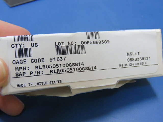 VISHAY RLR05C5100GSB14 Qty of 67 per Lot Res Metal Film 510 Ohm 2% 0.125W(1/8W)