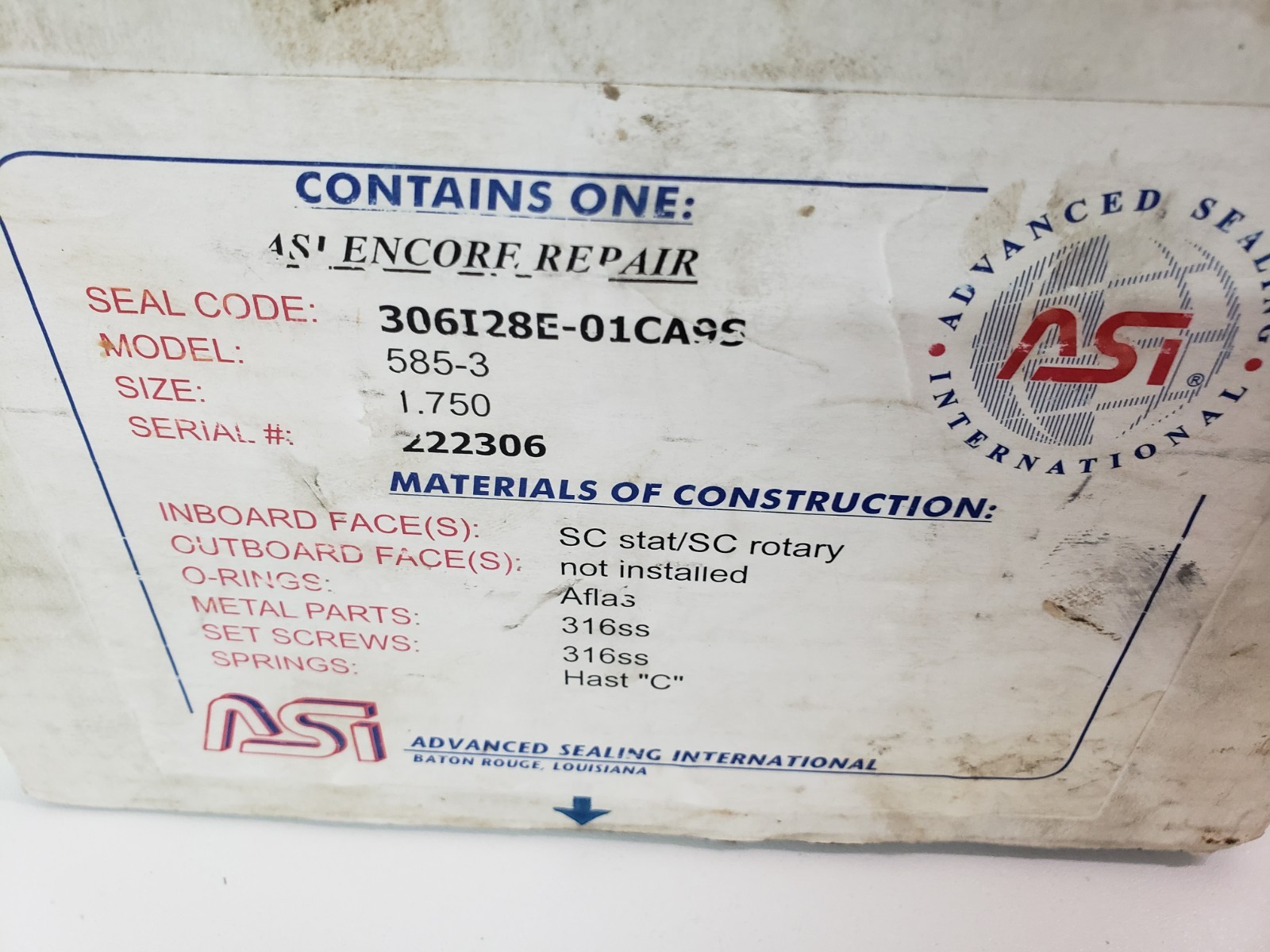 UNUSED – ASI 585-3 Mechanical Seal 1.750″ 316ss