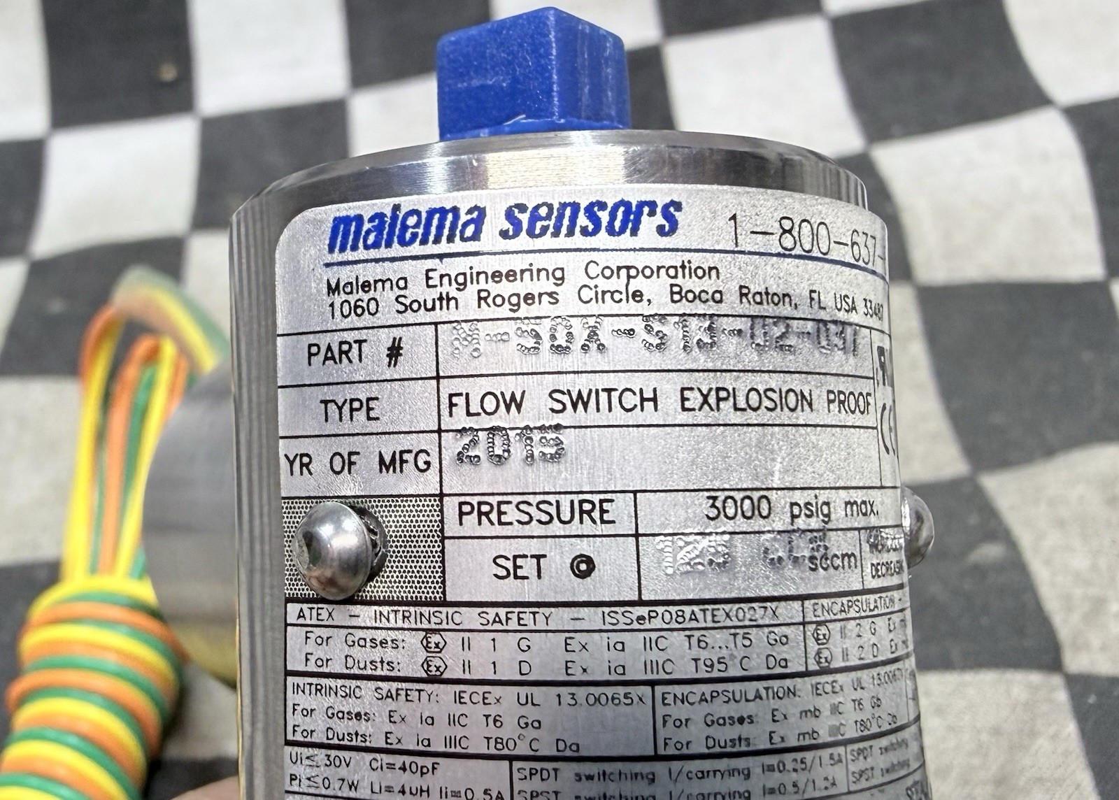 MALEMA SENSORS FLOW SWITCH ECPLOSION 125 SCCM 1/8″ FNPT, M-50X-S13-02-037#1611N7