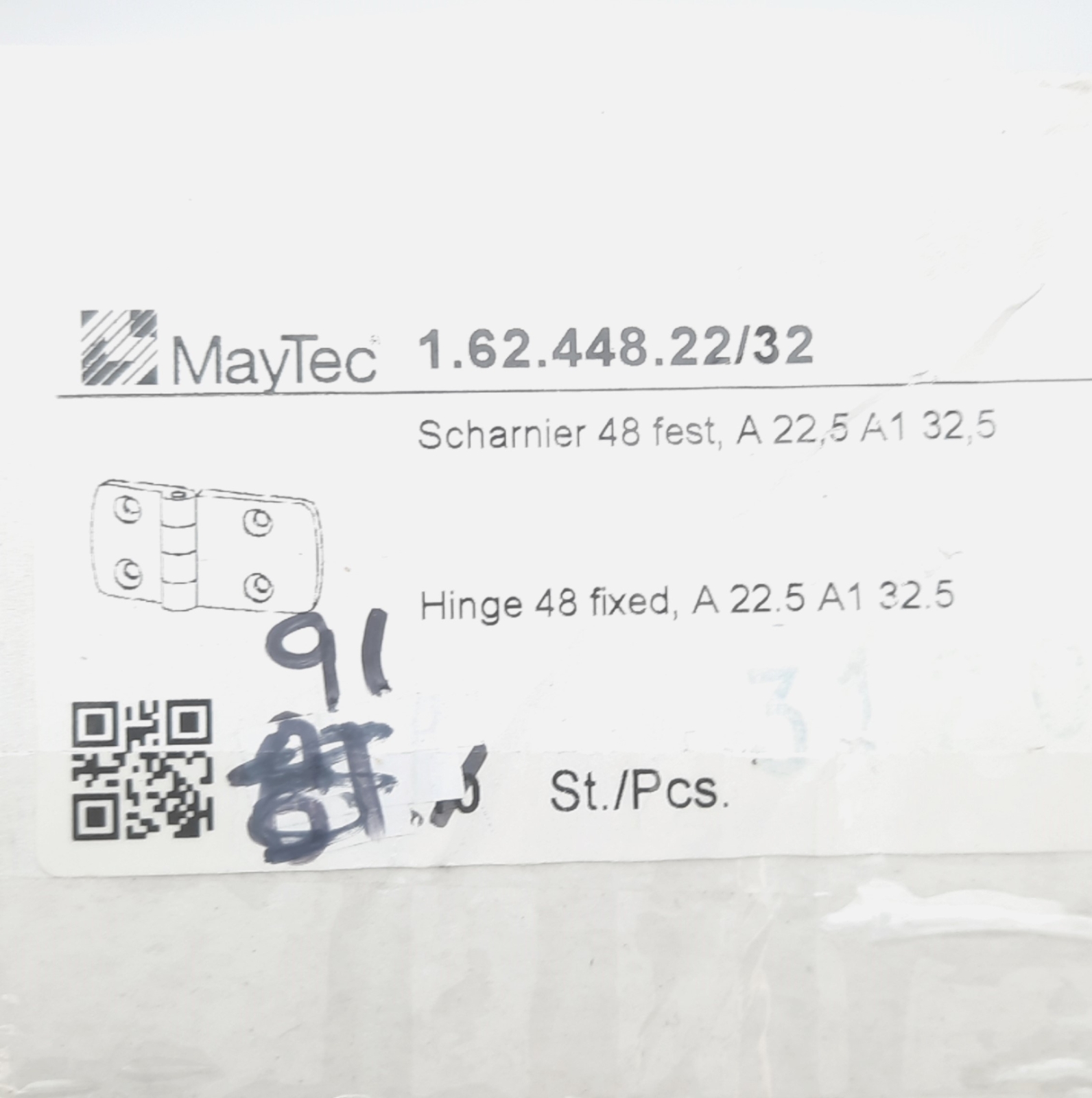 Lot of 6 MayTec 1.62.448.22/32 Hinge, 95mm Length, 48mm Width, 6mm hole, Plastic