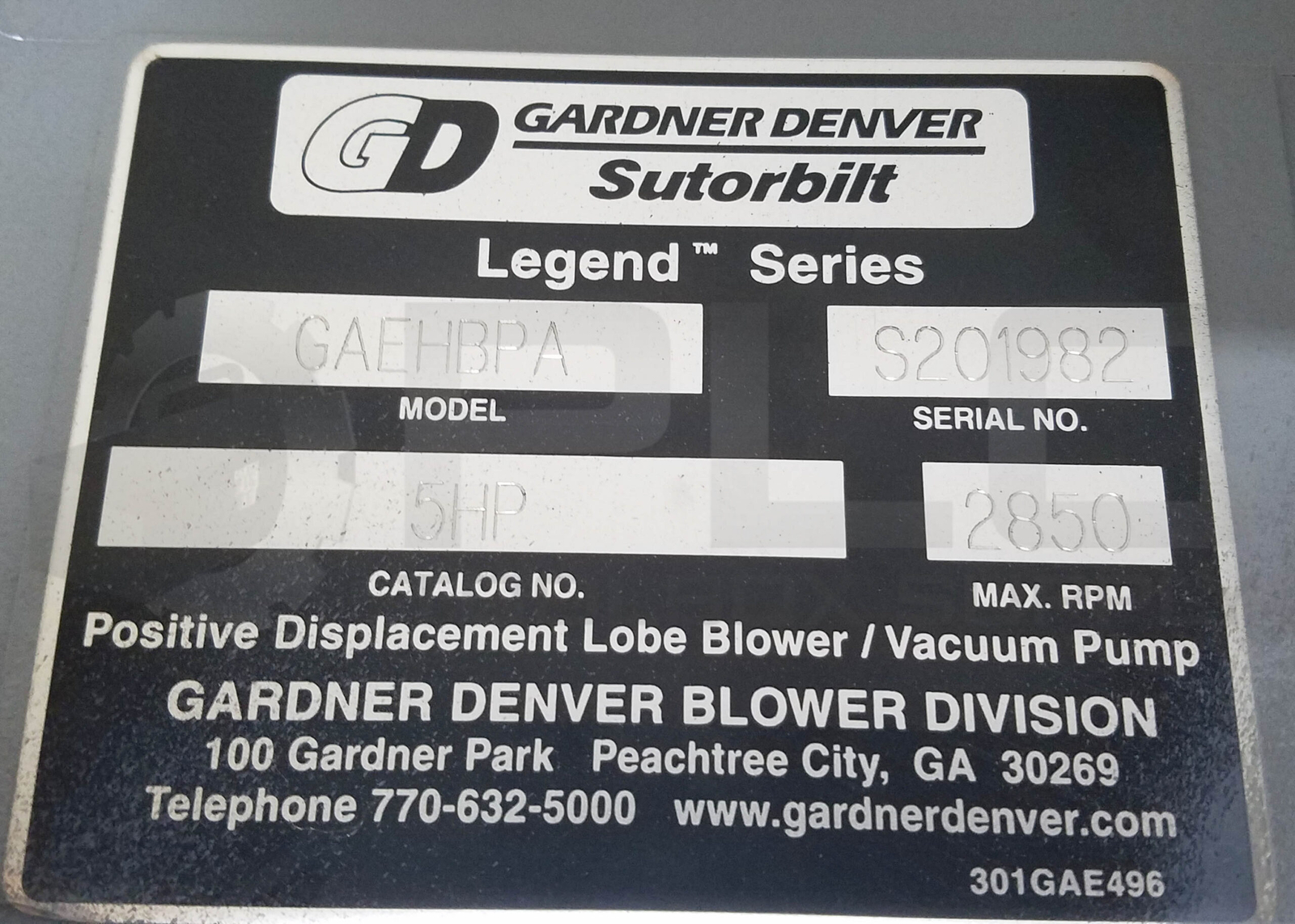 NEW GARDNER DENVER SUTORBILT GAEHBPA BLOWER 5HP 2850RPM