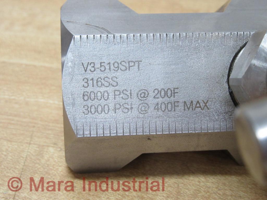 Part V3-519SPT NPT Valve 316SS 600PSI @ 200F 3000PSI @ 400F