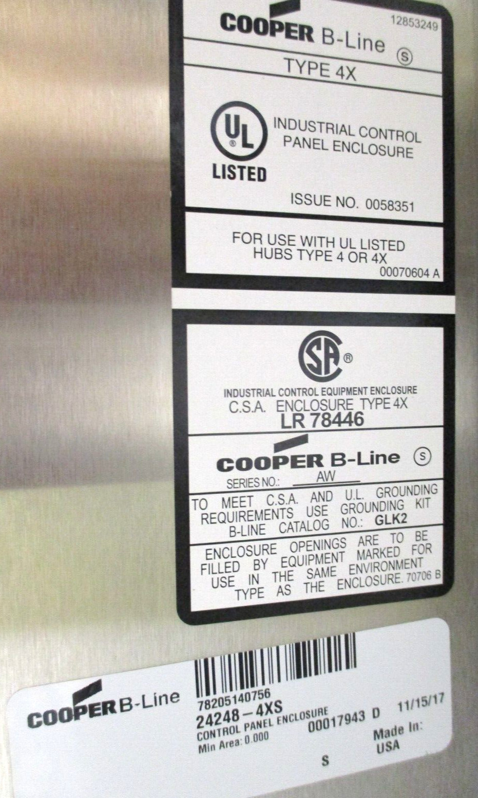 COOPER B-LINE SST ENCLOSURE , LR78446 , 24″L x 24″W x 8″H , with DOOR SEAL