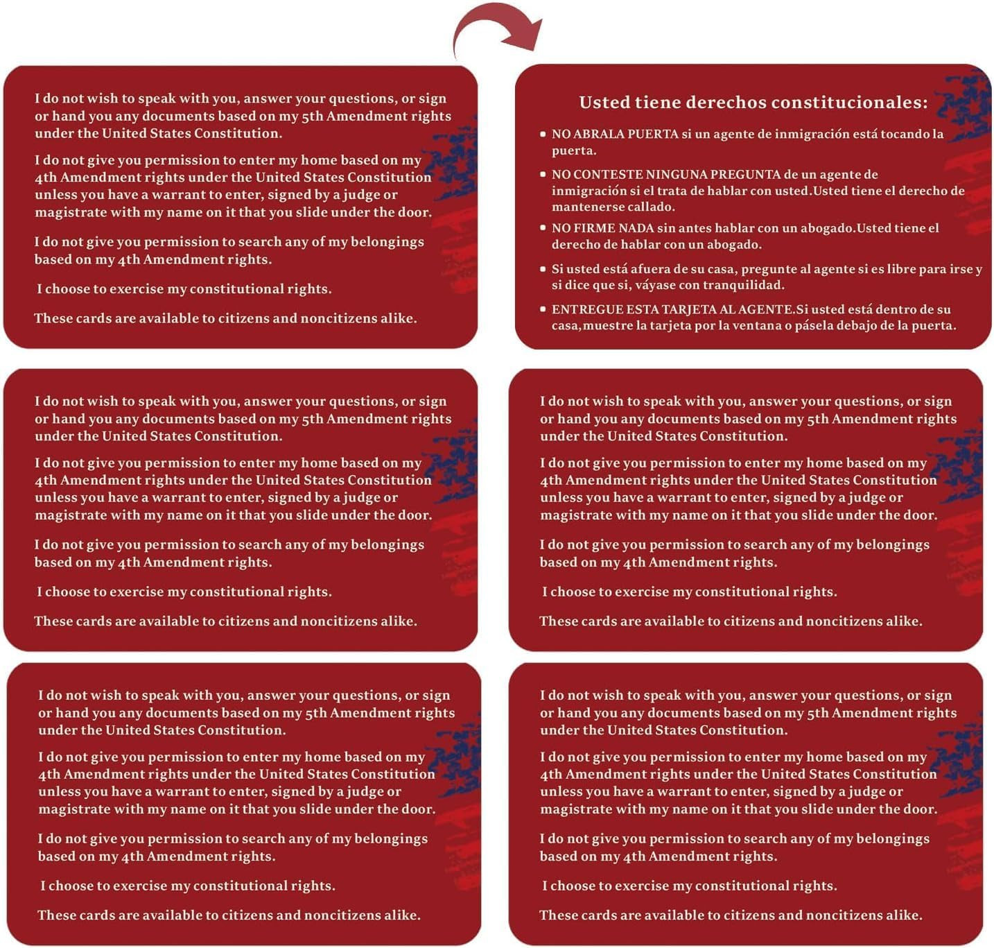 20-Pack Immigration Rights Red Cards – Bilingual Legal Reminder Cards