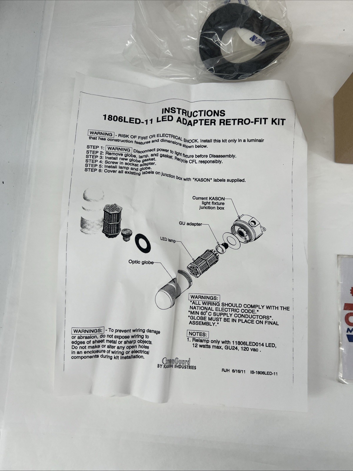 Kason LED Adapter Fixture Retrofit Kit 11806LED011, Clear White, 120V, 12 Watt