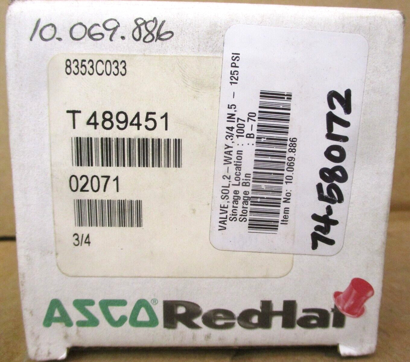 ASCO 8353C033 VALVE SOL 2-WAY 3/4IN 5-125 PSI 49722HI