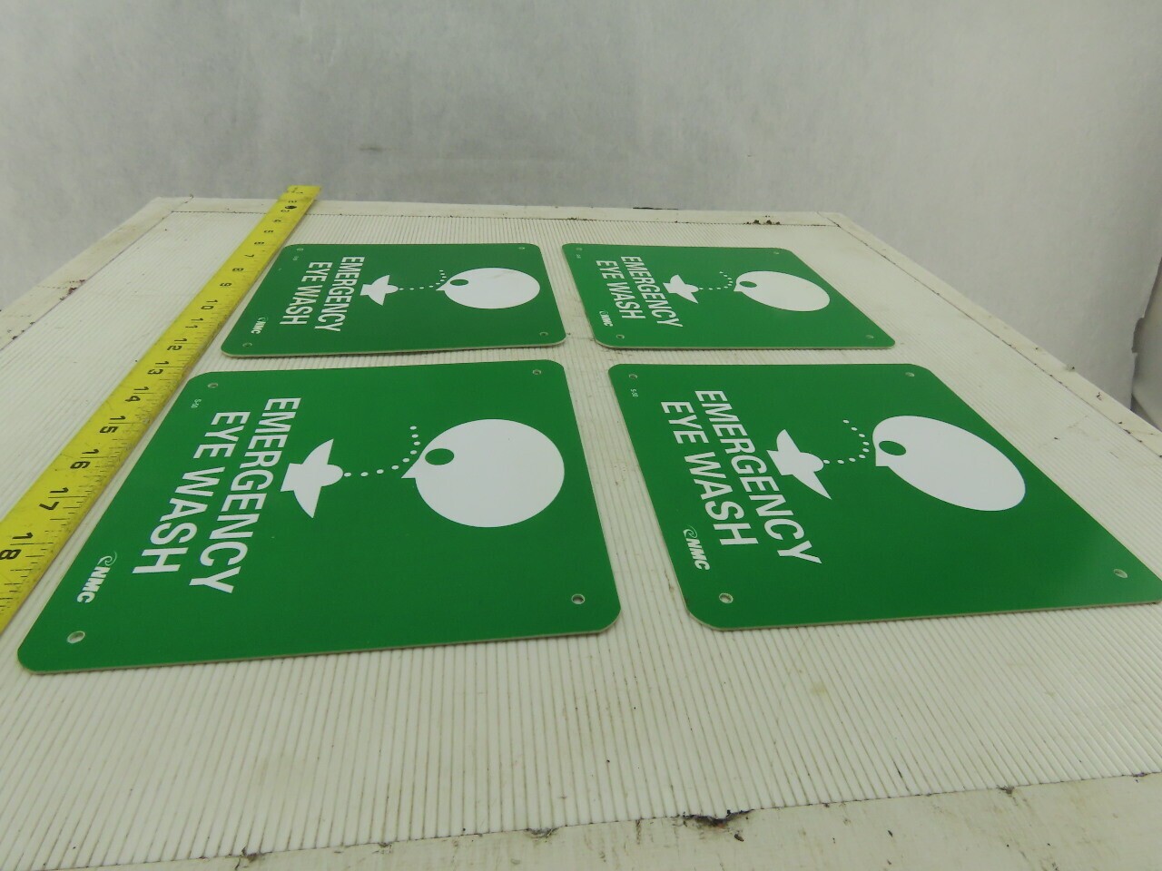 NMC S50R Emergency Eye Wash 7″ Long x 7″ Wide Rigid Plastic Safety Sign Lot of 4