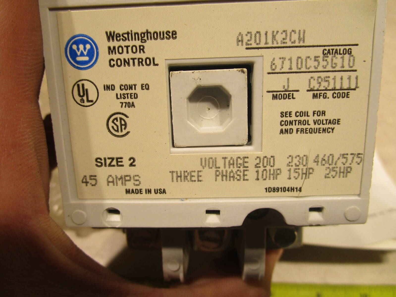 WESTING HOUSE A201K2CW NON-REVERSING CONTACTOR, 3 POLE, 240V COIL, 45A, T0445