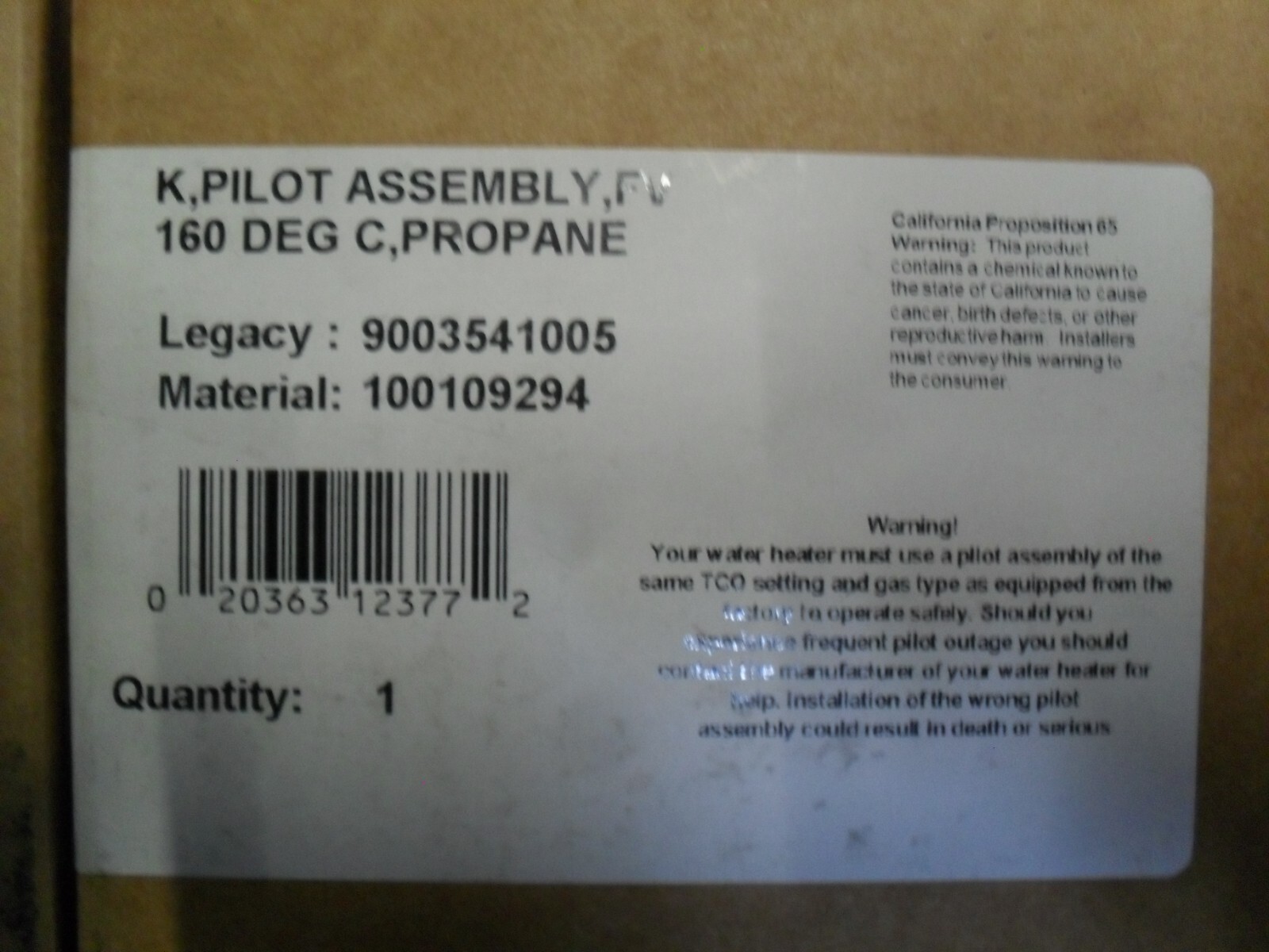 State water heater part 9003541005 K Pilot assembly 160 Degree C Propane