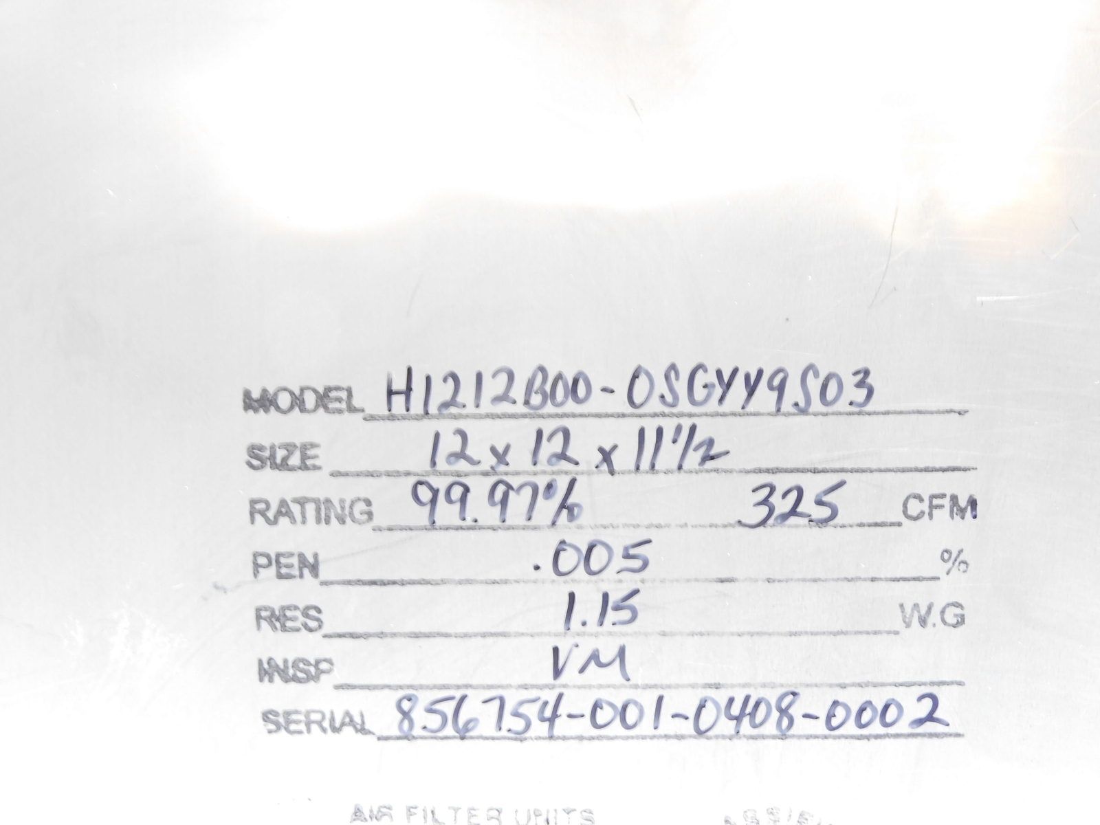 CLARCOR AIRGUARD H1212B00-0SGYY9S03 NSMP