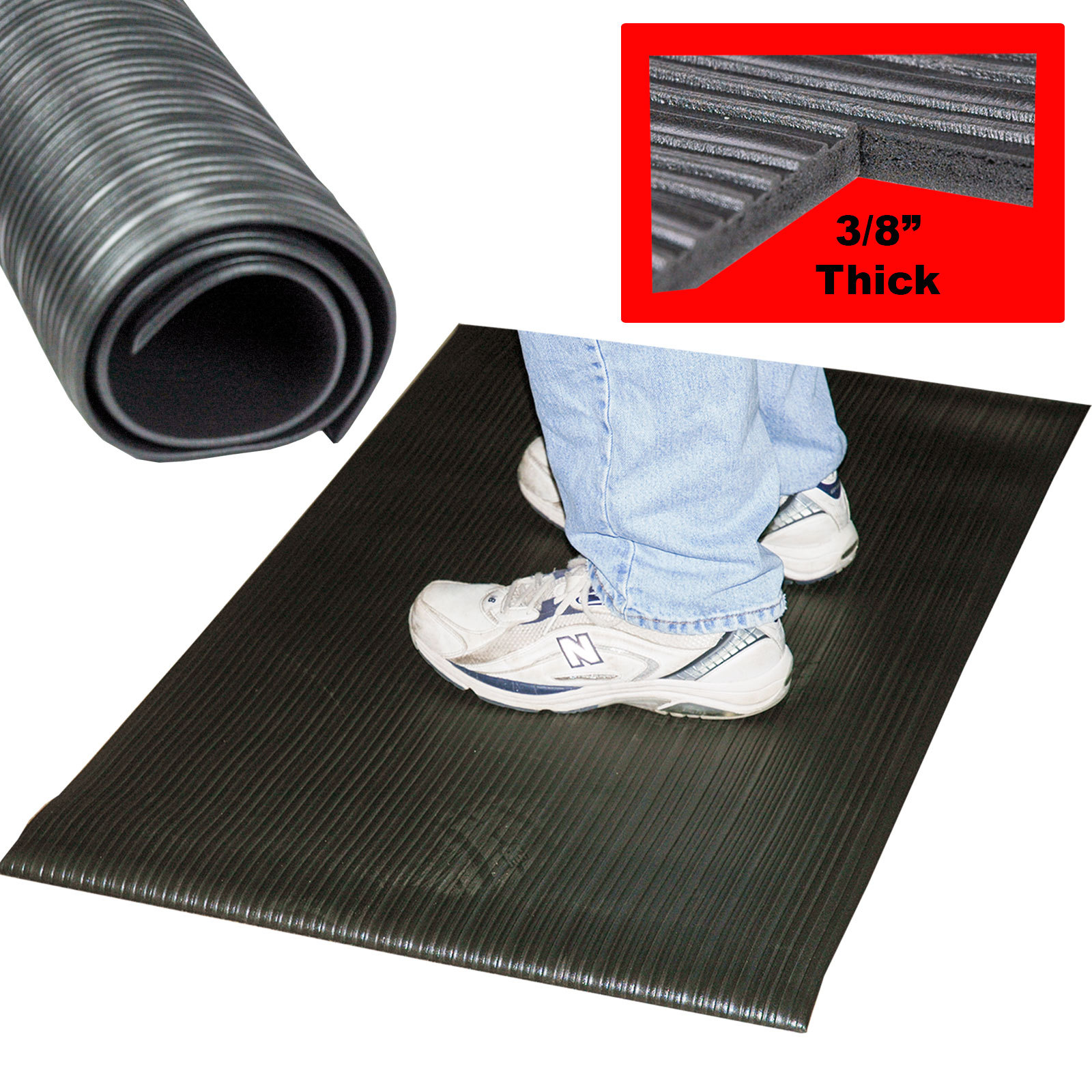 Genuine Joe Anti Fatigue Mat, 2 x 3′, Beveled Edge, Charcoal