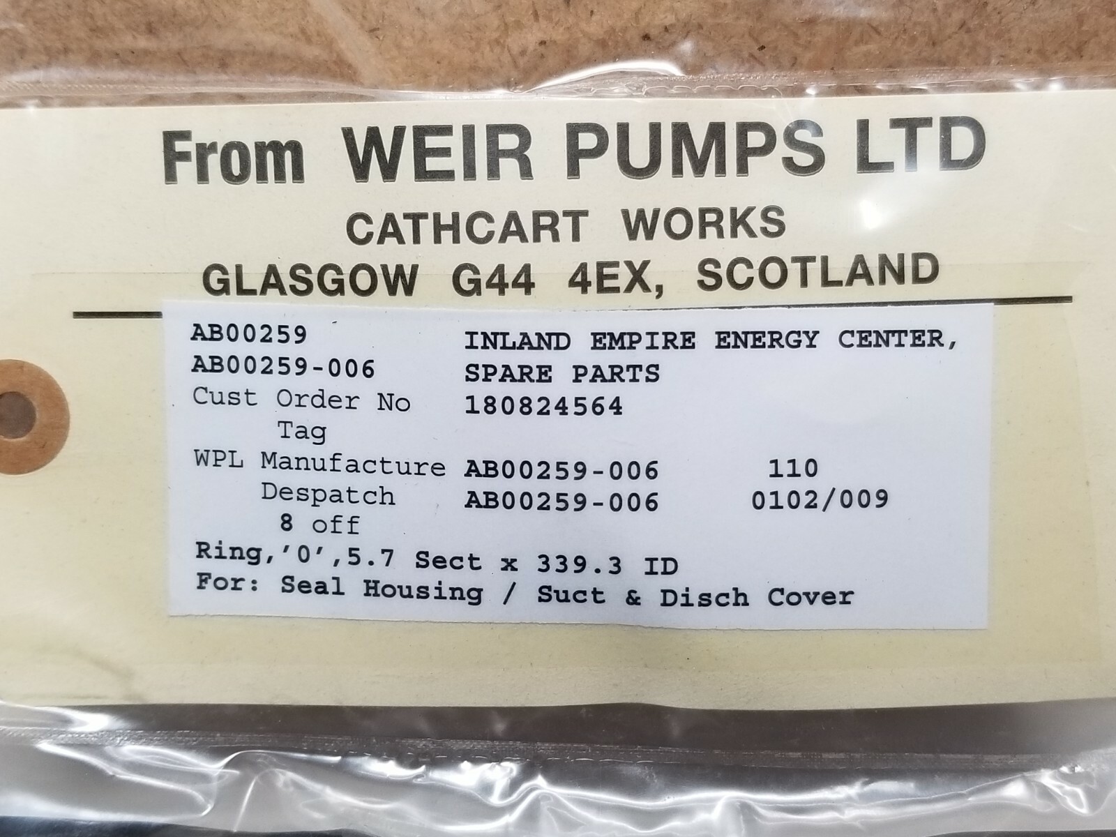 New Weir Pumps O’ring Oring Kit AB00259