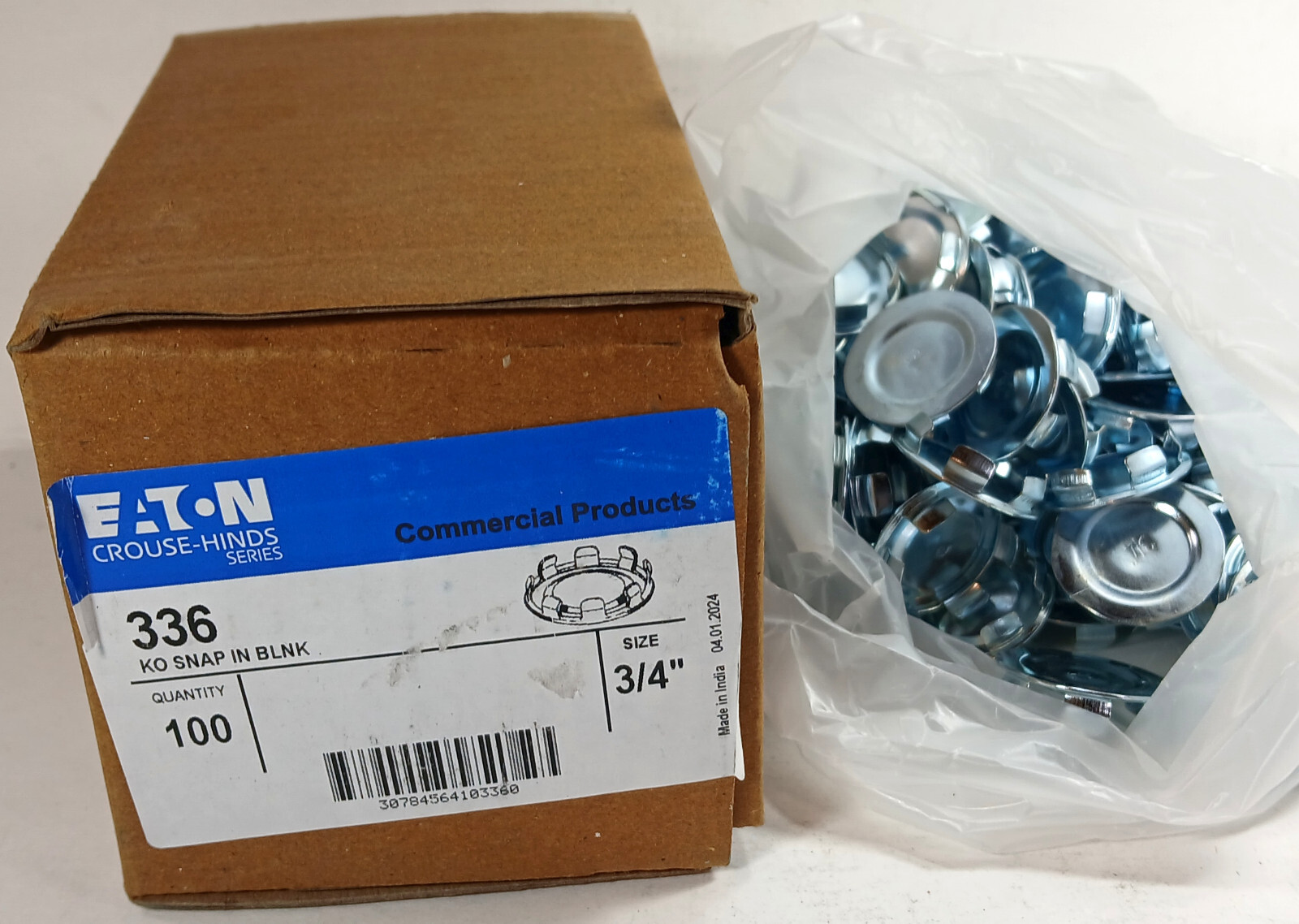 100 NEW EATON 336 ¾” KNOCK OUT SNAP IN BLANKS NIB ***MAKE OFFER***