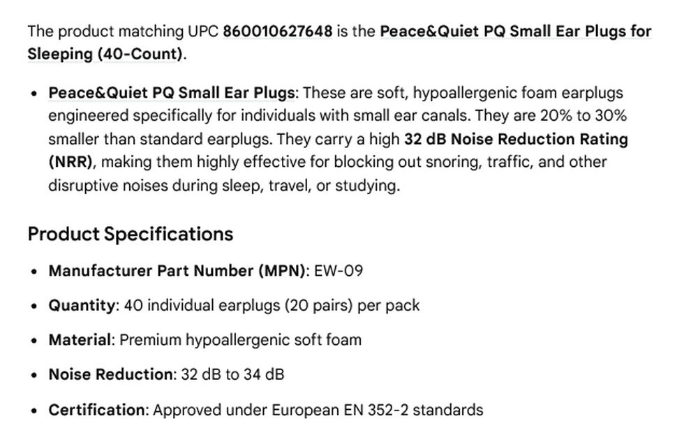 1 NEW PEACE & QUIET 860010627648 40 COUNT SMALL EARPLUGS NIB ***MAKE OFFER***