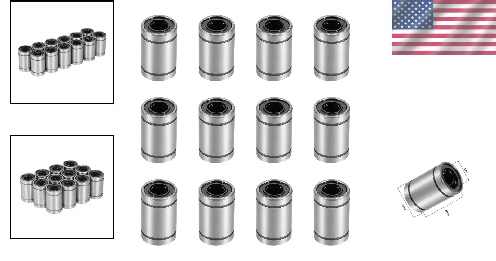 Precision Linear Ball Bearings, 8mm Bore & 15mm OD – 24mm Length, Sealed Design