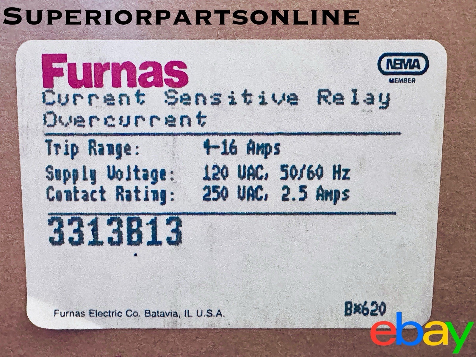 *NEW* Furnas 3313B13 Current Sensitive Relay 120VAC Trip Range 4-16 Amps