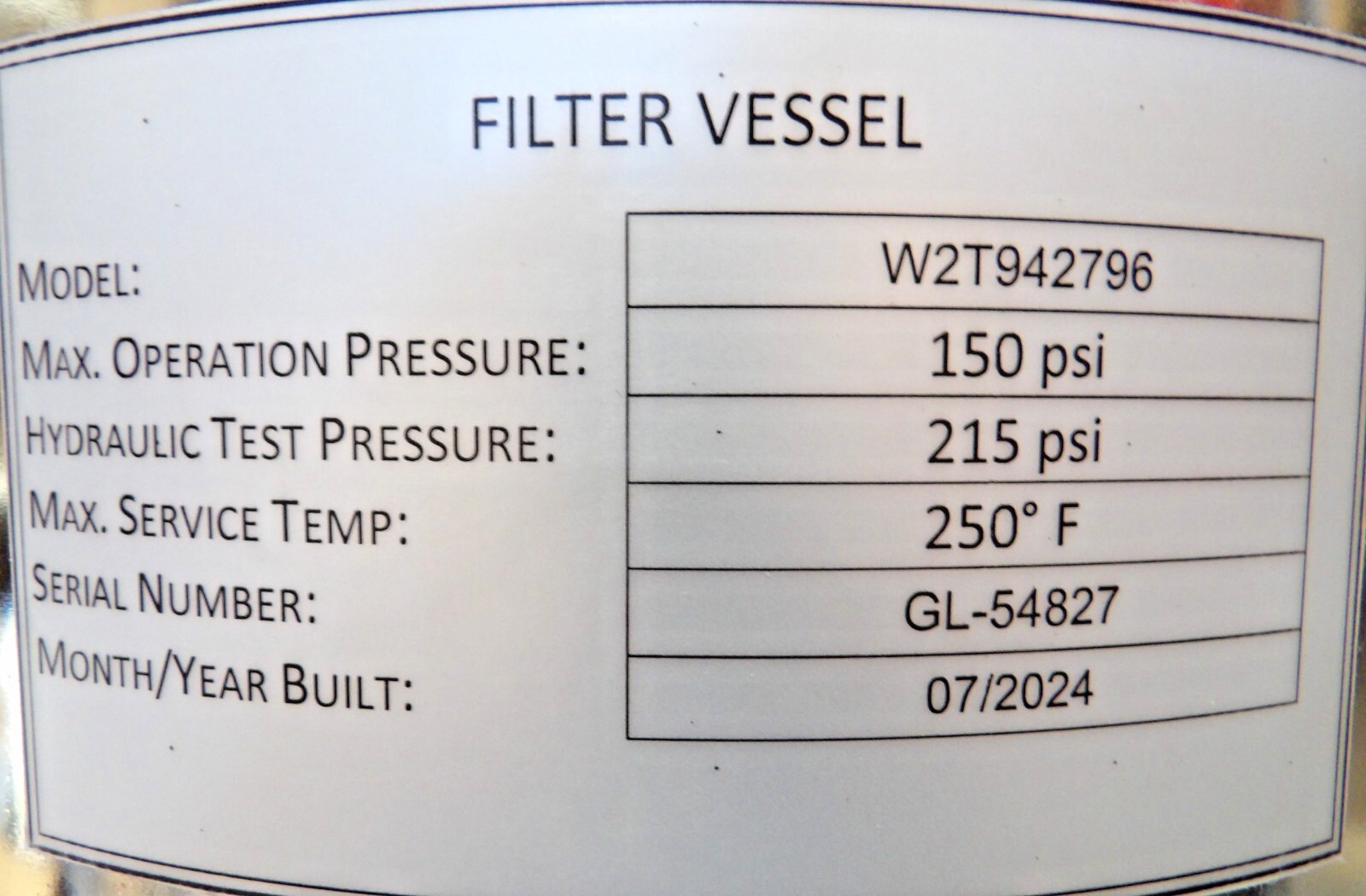 7 Round x 20″ Cartridge Filter Vessel Housing 304 SS 2″ Flange 150 PSI W2T942796