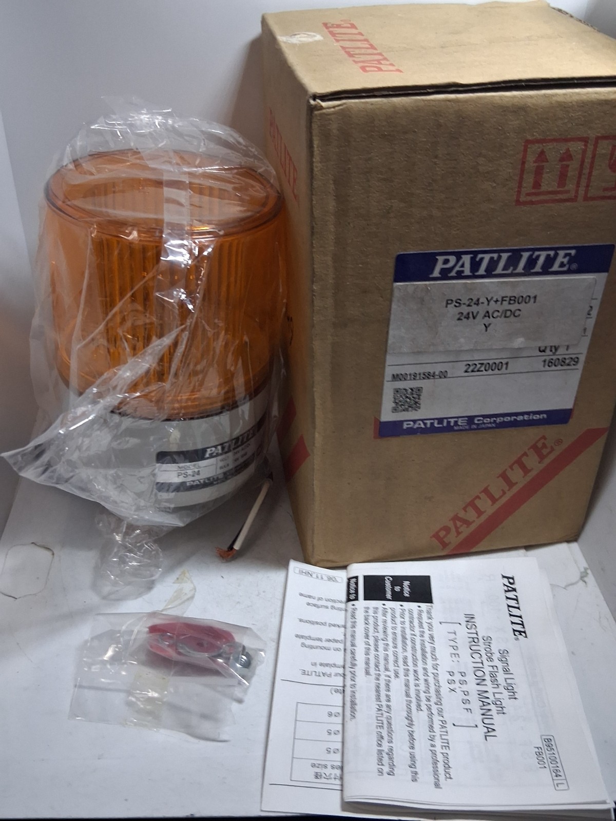 PATLITE PS-24-Y+FB001 SIGNAL LIGHT STROBE FLASH 24VAC/DC AMBER NIB