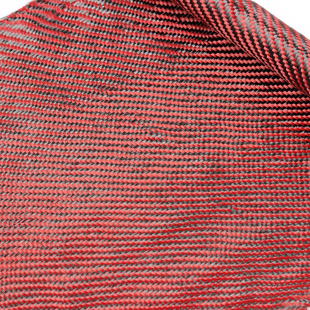 12″ x 5FT Twill Weave Carbon Fiber Fabric Cloth Black Red (3K, 9.1oz, 59″ x 12″)
