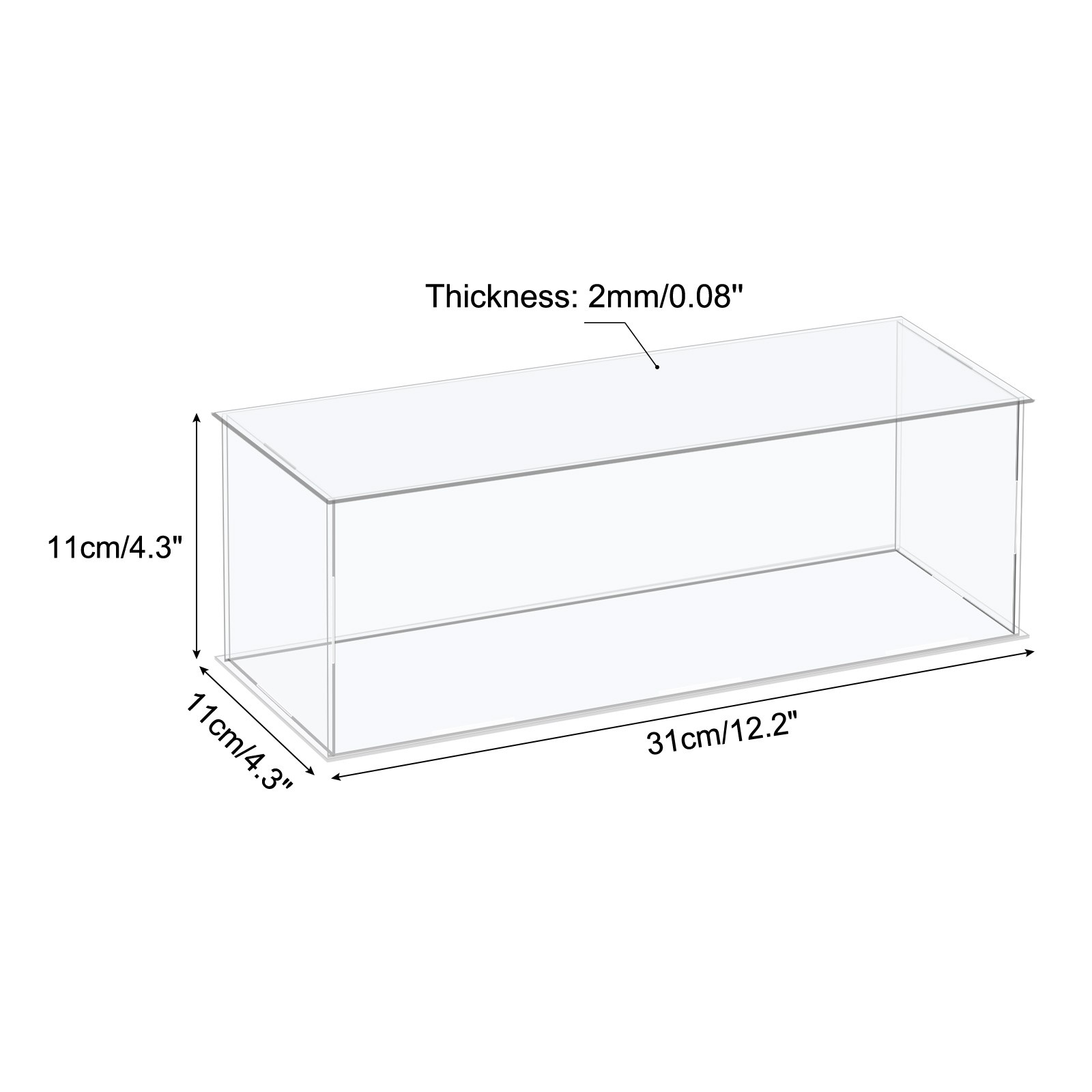 Acrylic Display Case Plastic Box Cube Storage Box Clear 31x11x11cm