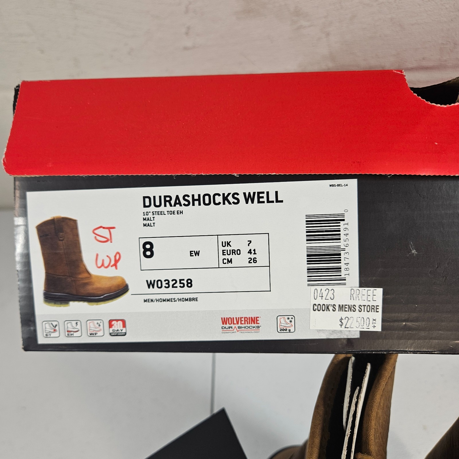 Wolverine Men’s Steel Toe W03258 DuraShocks Wellington Stone 8 EW New