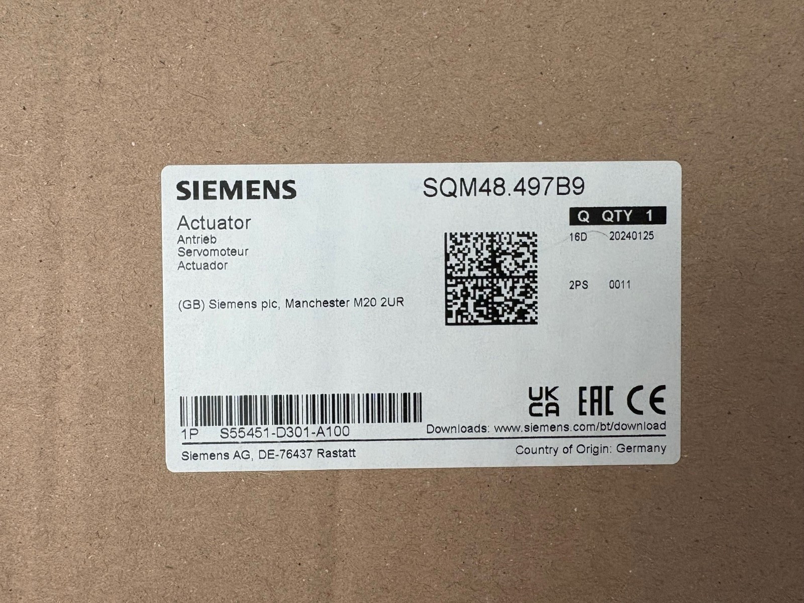 Siemens Fuel/Air Metering Actuator 30 sec 90 deg 20 NM Torque SQM48.497B9