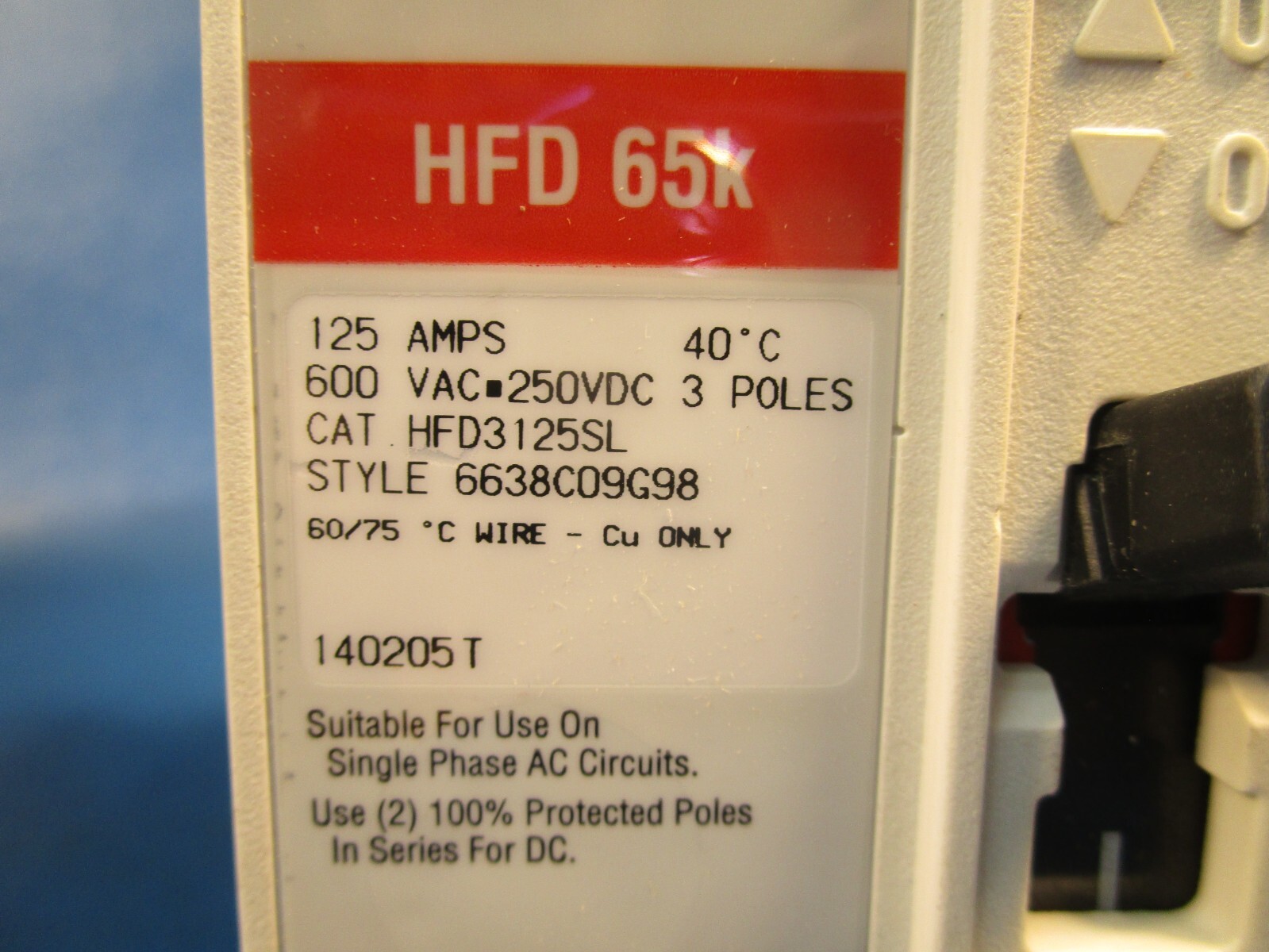 Eaton HFD3125SL, Molded Case Breakers (MCCBs) HFD 3P 125A 600V 50/60Hz 3Ph F Fra