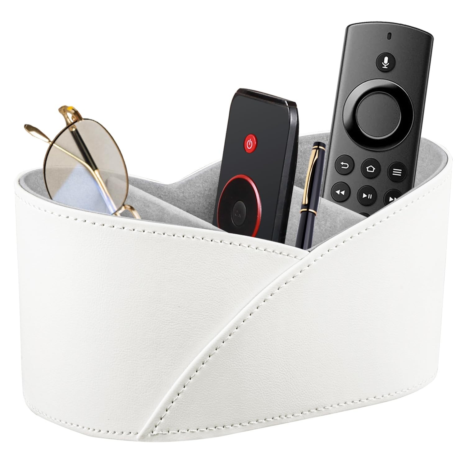 YAPISHI Remote Control Holder with 3 Compartments, Remotes Holder, White