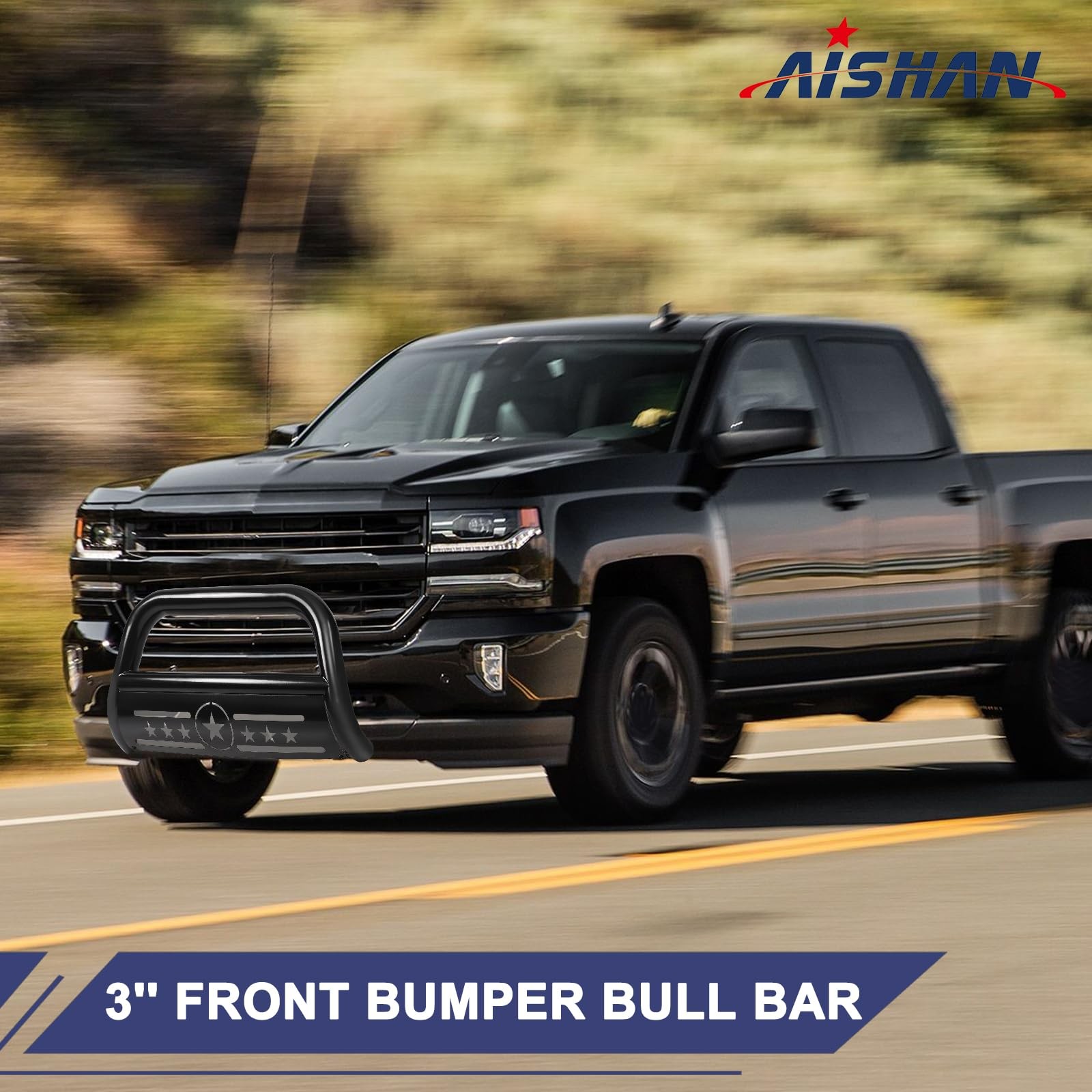 AISHAN Bull Bar 3 Front Grille Brush Push Bumper Guard with Removable Skid Pl…