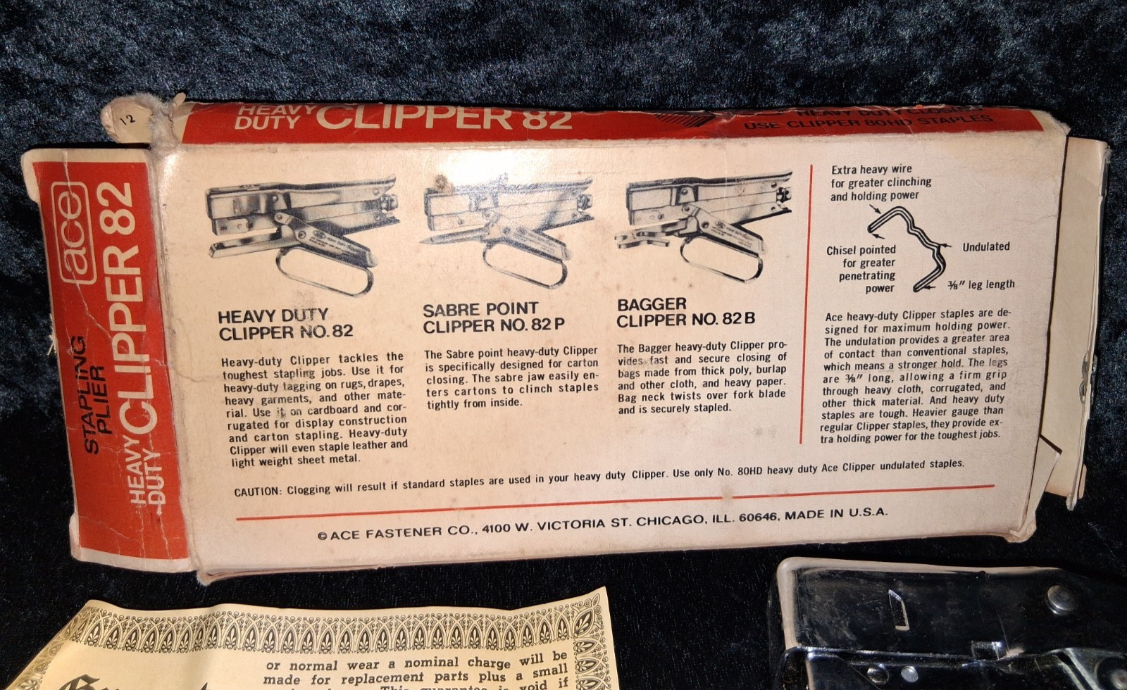 USED Heavy Duty Ace #82 Stapling Plier in Orig. Box plus Instructions