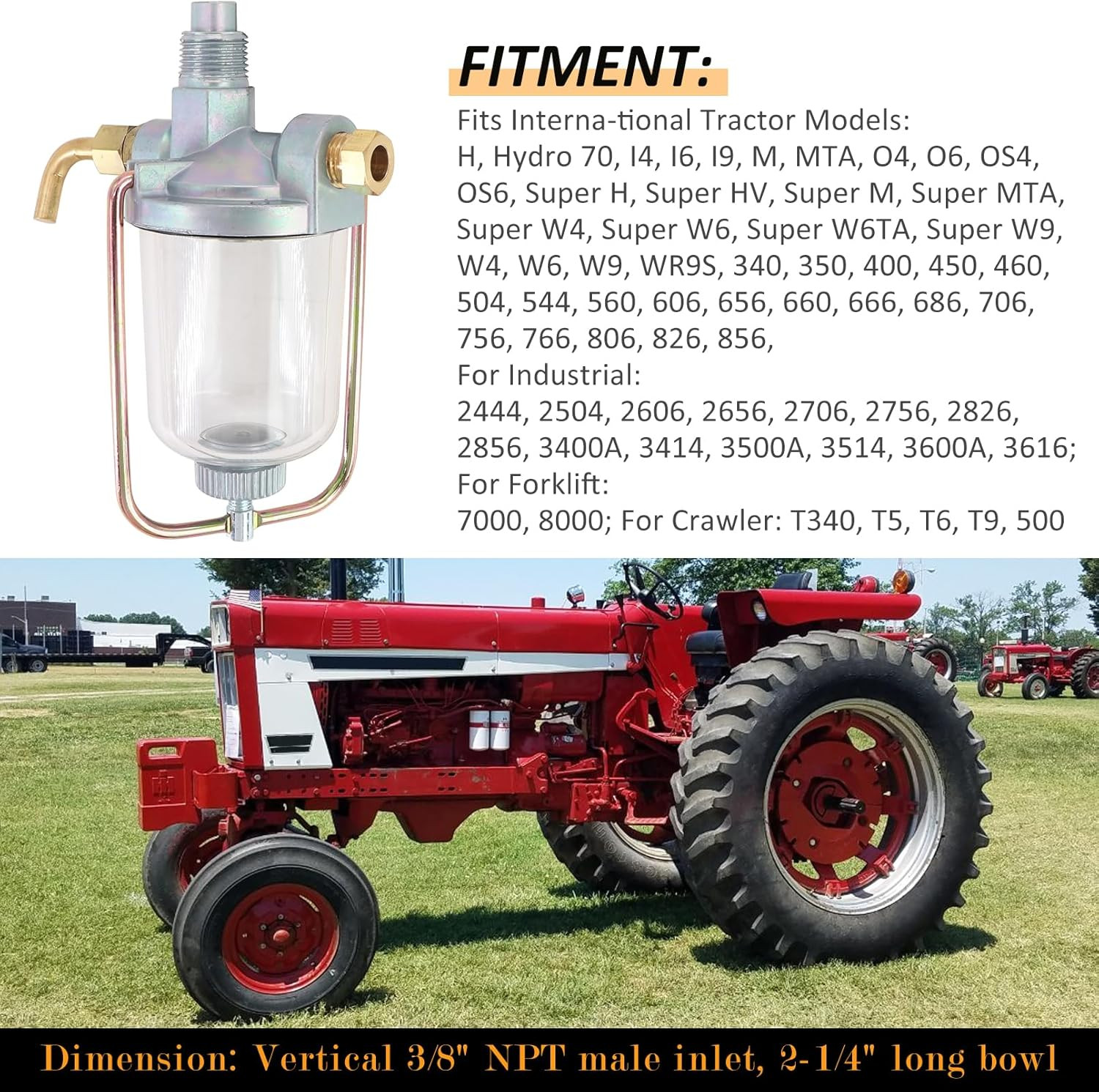 Fuel Gas Strainer Sediment Bowl Assembly for 370832R91 IH International Farmall