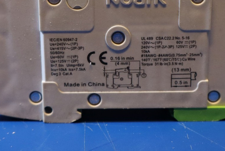 Noark C63A 240V 50/60HZ 10000A Circuit Breaker 2 Pole
