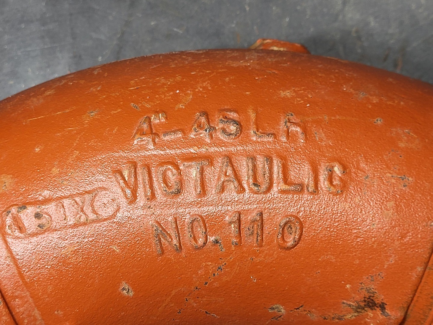 SURPLUS NEW Victaulic No. 110 6″ Grooved 45° Elbow Fitting, Ptd. Orange