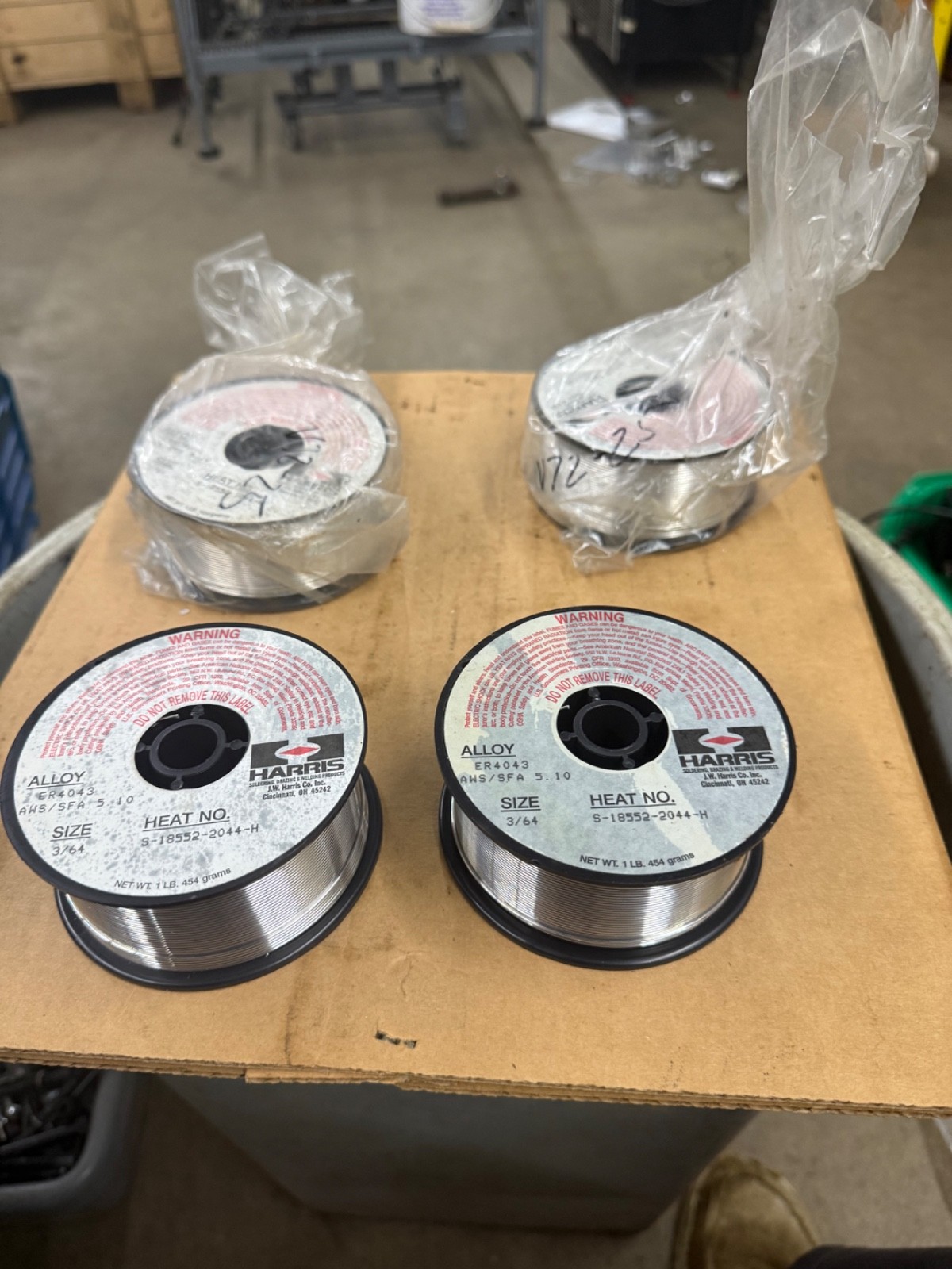 1 Ib spool of Harris brand ER4043 aluminum welding wire.