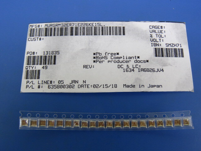 MURATA GRM32ER71E226KE15L Qty of 85 per Lot CAP 22UF 25V 10% X7R