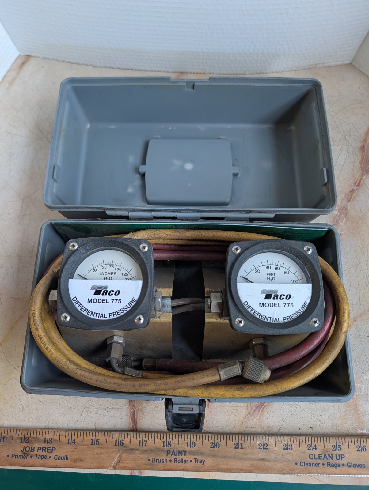 TACO MODEL 775 DIFFERENTIAL PRESSURE GAUGE FLOW TEST KIT W/ CASE HOSES ACCU-FLO