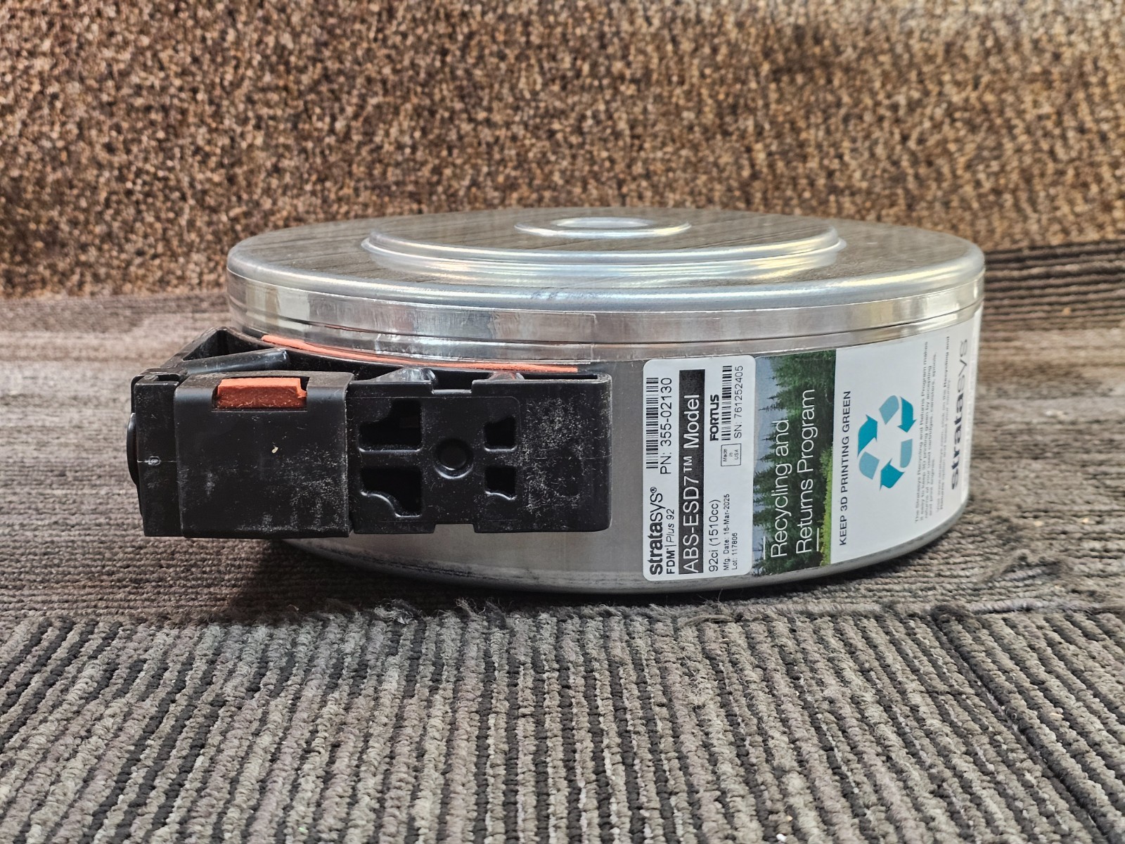 Stratasys 355-02130 ABS-ESD7 Filament Plus Canister, Black For Fortus 360mc Plus