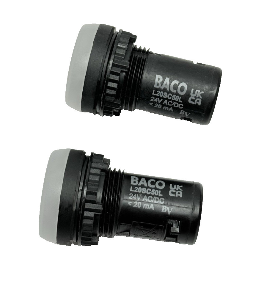 Lot Of 2, L20SC50L BACO Controls, Panel Mount Indicators, 24V, AC/DC