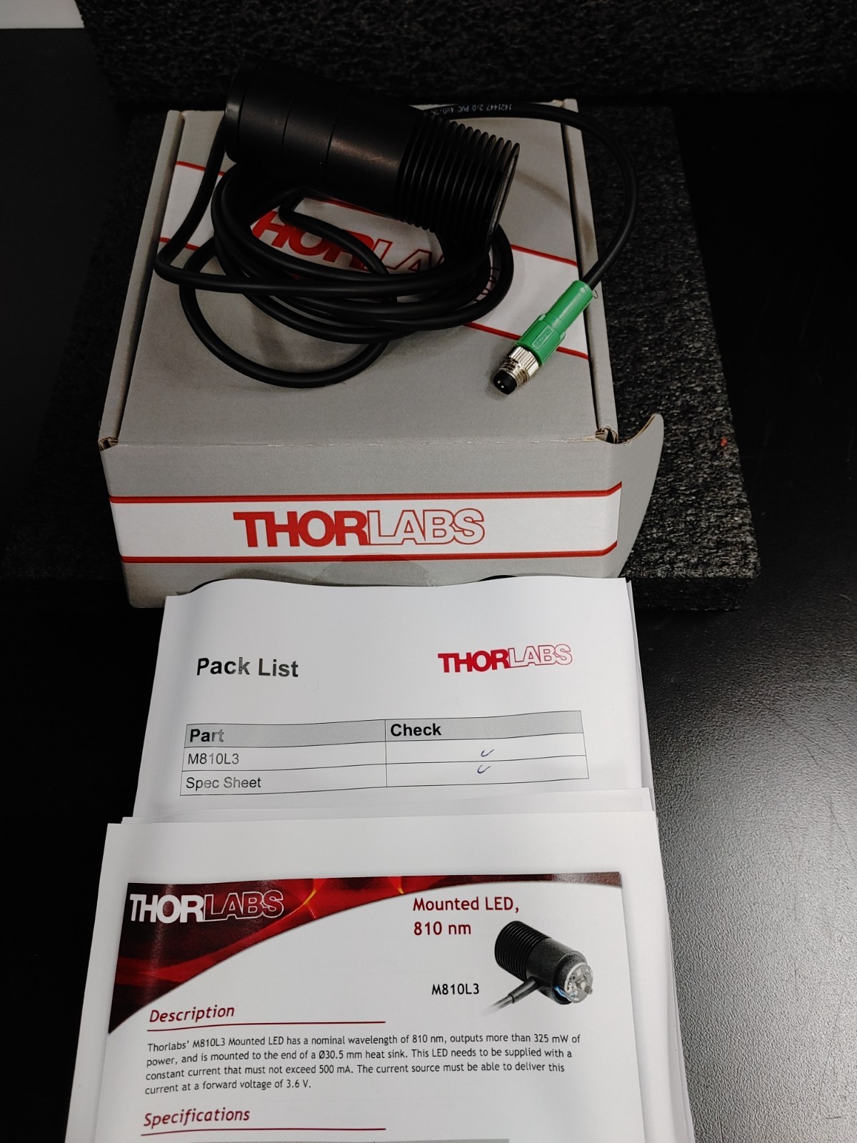 THORLABS M810L3 810 nm 325 mW 500 mA Mounted LED with Lens Tube