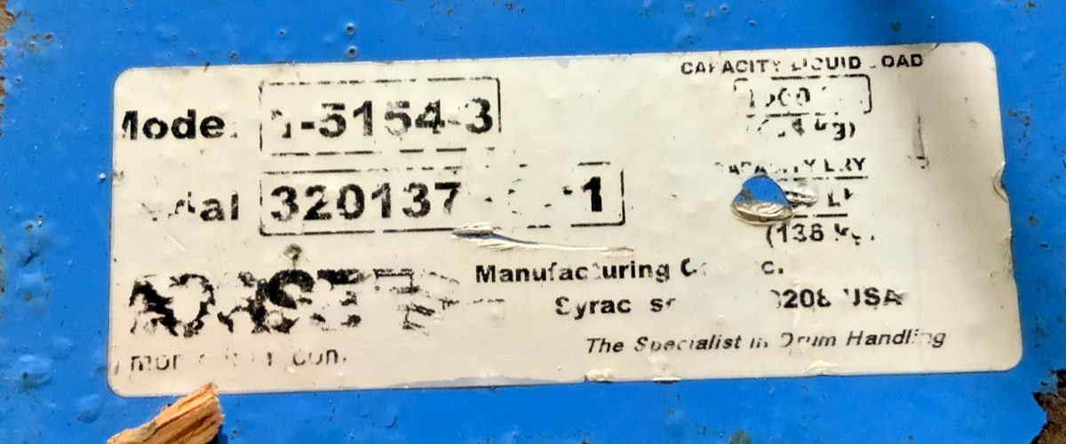 Morse 1-5154-3 MDL Stationary Barrel Drum Roller Tumbler Mixer 55 Gal 1-Phase