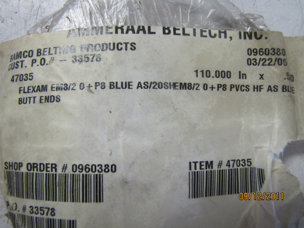 AMMERAAL BELTECH BAMCO 11′ X 17/32″ FLEXAM EM8/2 0+P8 BLUE AS/20SHEM8/2+P8 BELT