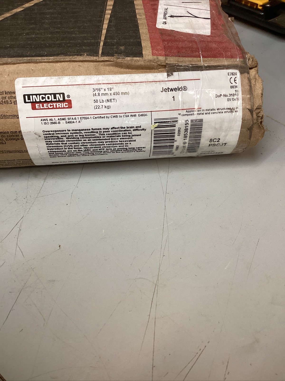 50lb. Box Of Lincoln Electric ED010366 JETWELD 3/16”X18″ Electrodes.E7024-1