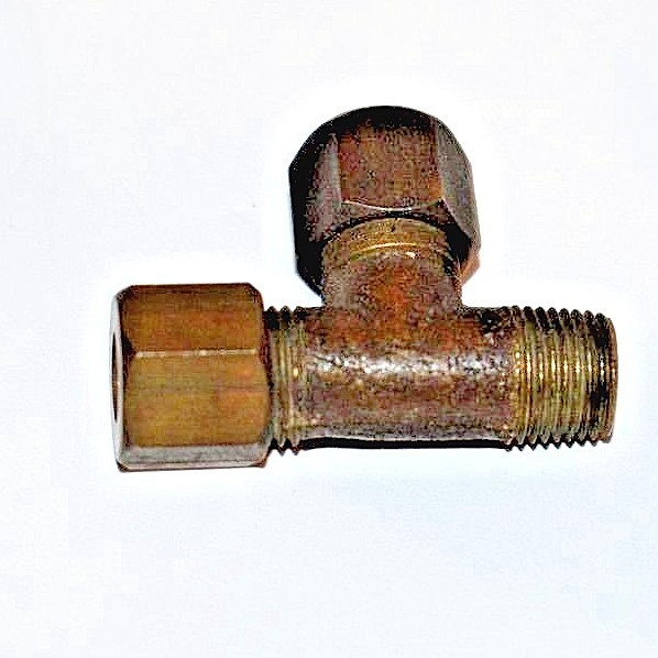 Vintage Brass Tee 1/8″ Male NPT x 1/4 x 1/4 Compression Tube Branch Tee